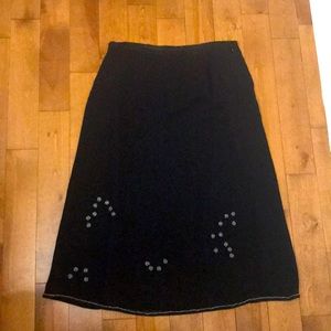 Black chiffon skirt with embroidered flowers